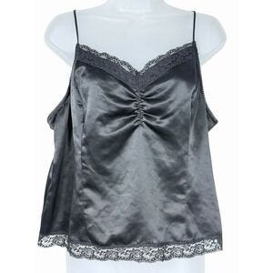 Y2K Vintage Worthington Lace Trim V Neck Tank Top Cami Black Coquette XL